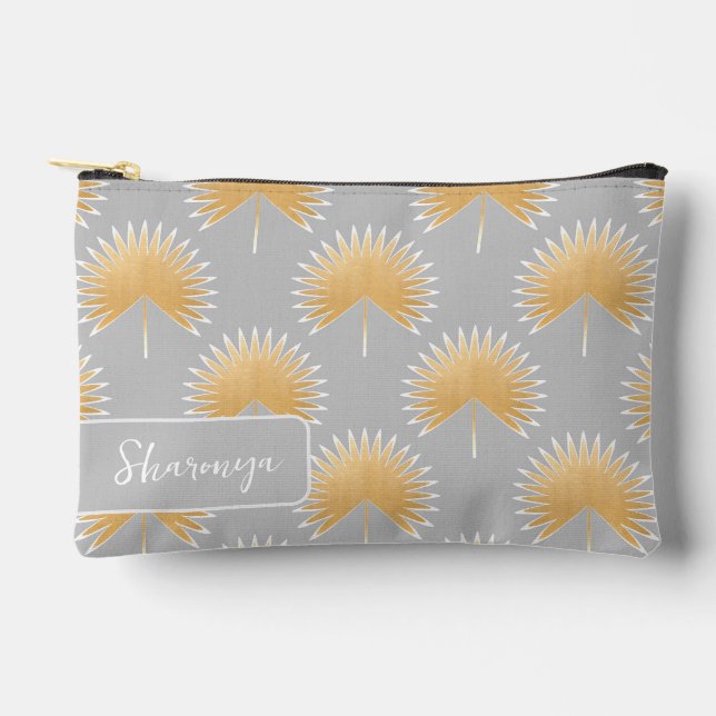 Pochette À Accessoires Feuille de palme moderne du milieu du siècle + nom (Recto)