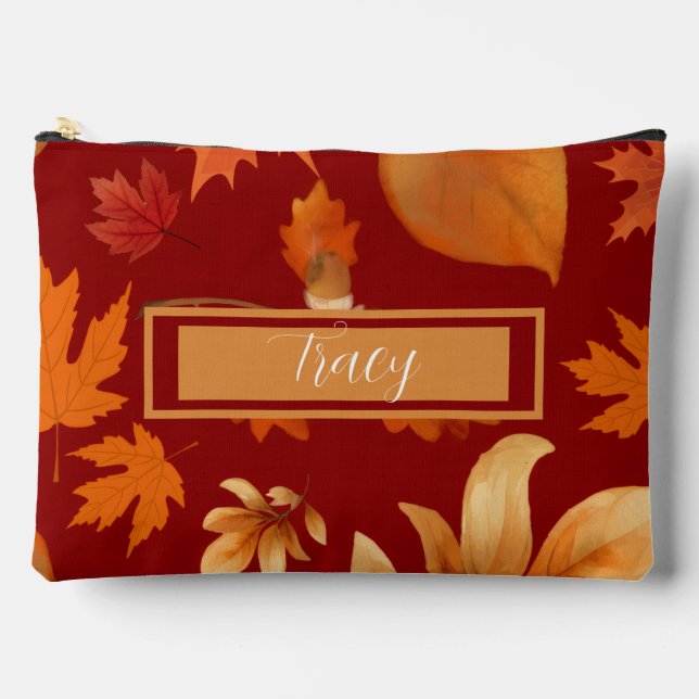 Pochette À Accessoires Feuilles d'automne rouge orange & or jolie coutume (Recto)