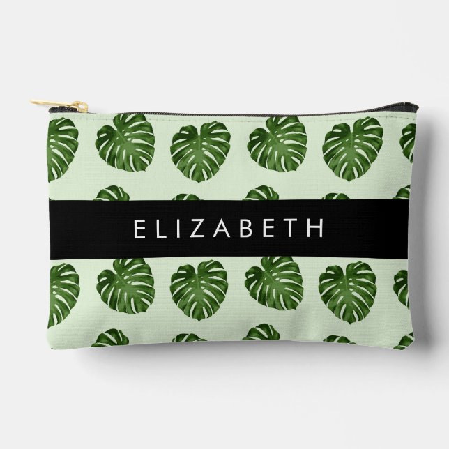Pochette À Accessoires Feuilles de palme, Motif tropical, Votre nom (Recto)