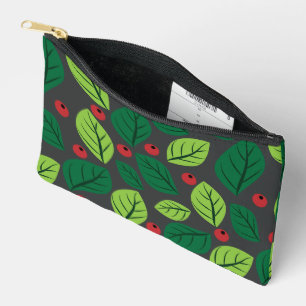 Pochette À Accessoires Feuilles verts, Berries Rouges, Motif Des Feuilles