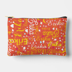 Pochette À Accessoires Fille Orange-Rouge Nom, Coeurs et étoiles