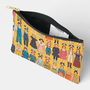 Pochette À Accessoires Filles de poupées en papier vintage rétro jaune 