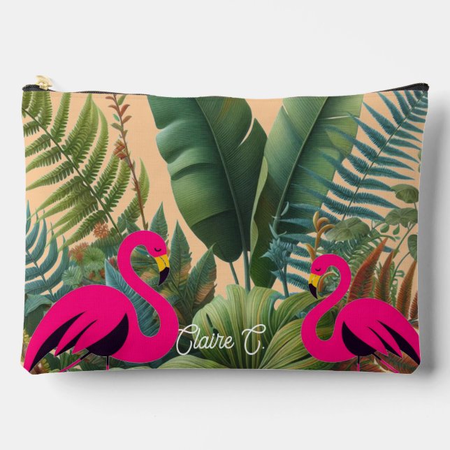 Pochette À Accessoires Flamant rose tropical Moody Greenery Accessory Pou (Recto)