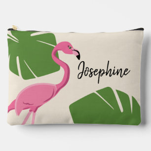 Pochette À Accessoires Flamingo et feuilles Tropical personnalisé enterre