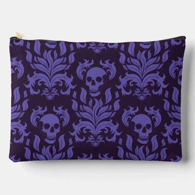Pochette À Accessoires Flamme crânienne Damas dans les tons moody violet (Recto)