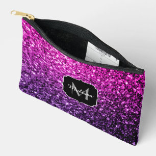 Pochette À Accessoires Flamme de parties scintillant rose pourpre Monogra