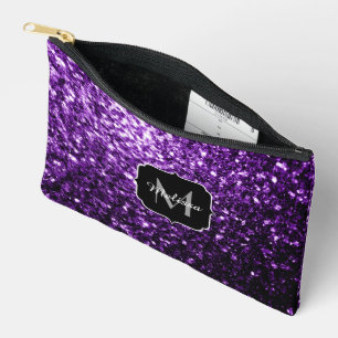 Pochette À Accessoires Flamme de parties scintillant violet foncé Monogra