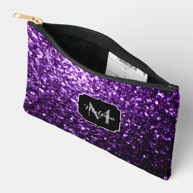Pochette À Accessoires Flamme de parties scintillant violet foncé Monogra (Ouvrir)