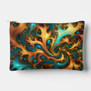 Pochette À Accessoires Flammes de couleur : danse fractale sarcelle, or,