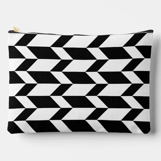 Pochette À Accessoires Flèche Chevron Gras Deux Tons Bleu Noir & Blanc (Recto)