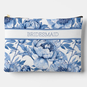 Pochette À Accessoires Fleur de Voyage Florale Bleue Personnalisée