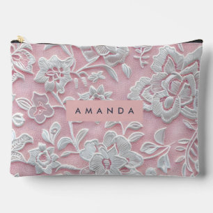 Pochette À Accessoires Fleur en dentelle rose pâle élégante personnalisée