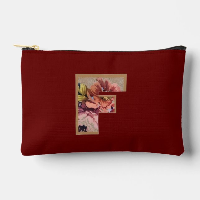 Pochette À Accessoires Fleur Rustique Initiale F Bourgogne (Recto)