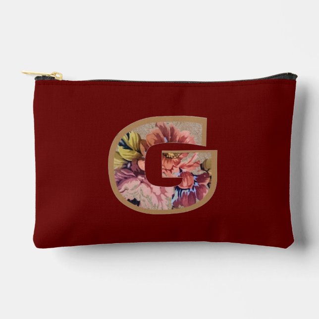 Pochette À Accessoires Fleur Rustique initiale G Bourgogne (Recto)