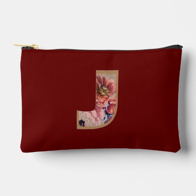 Pochette À Accessoires Fleur Rustique Initiale J Bourgogne (Recto)