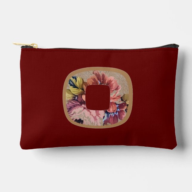 Pochette À Accessoires Fleur Rustique Initiale O Bourgogne (Recto)