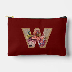 Pochette À Accessoires Fleur Rustique Initiale W Bourgogne