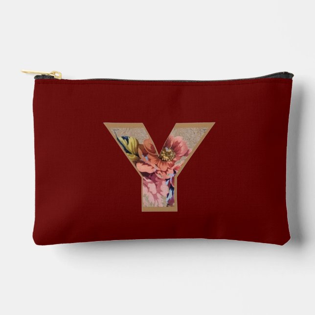 Pochette À Accessoires Fleur Rustique Initiale Y Bourgogne (Recto)