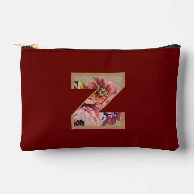 Pochette À Accessoires Fleur Rustique Z initiale Bourgogne (Recto)