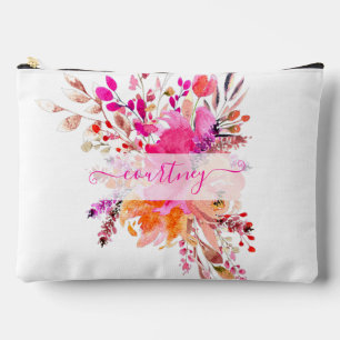 Pochette À Accessoires Fleurs aquarelles rose vif personnalisées