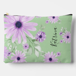 Pochette À Accessoires Fleurs aquarelles violettes et vertes personnalisé