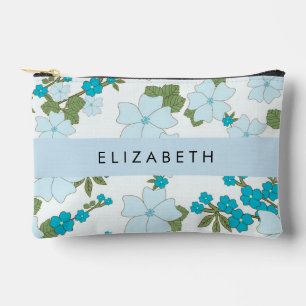 Pochette À Accessoires Fleurs Bleues, Motif De Fleurs, Votre Nom