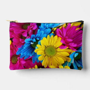Pochette À Accessoires Fleurs colorées, marguerites - Rose Jaune Bleu