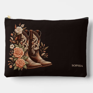 Pochette À Accessoires Fleurs Country Western avec bottes de cowboy