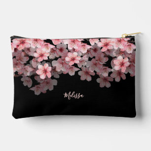 Pochette À Accessoires Fleurs de cerisier à l'aquarelle Noir Rose   Votre