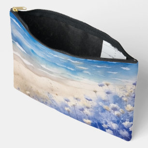 POCHETTE À ACCESSOIRES FLEURS DE COULEUR D'EAU BLEUE SUR LA PLAGE