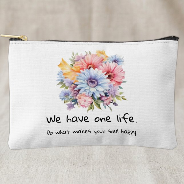 Pochette À Accessoires Fleurs de gerbera mots positifs blancs (Créateur téléchargé)