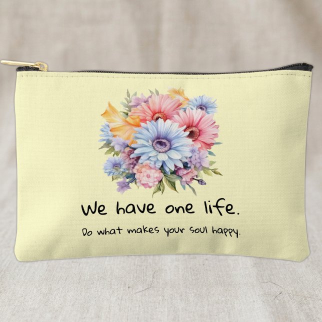 Pochette À Accessoires Fleurs de gerbera mots positifs jaune (Créateur téléchargé)