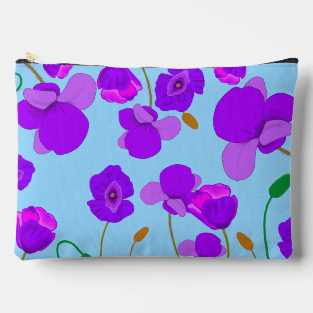 Pochette À Accessoires Fleurs de pavot Lilac molles sur bleu pâle (Recto)