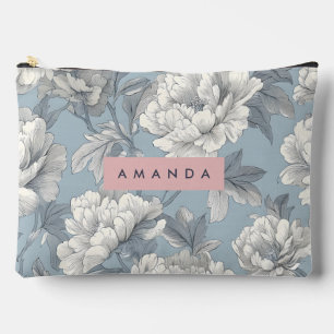 Pochette À Accessoires Fleurs de pivoine bleues et crème élégantes et per