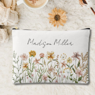 Pochette À Accessoires Fleurs de prairie sauvage aquarelle monogrammée