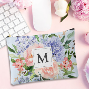 Pochette À Accessoires Fleurs de printemps bleu rose à aquarelle monogram