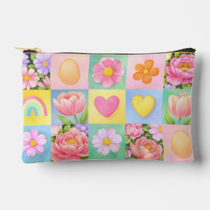 Pochette À Accessoires Fleurs de printemps en forme de coeur à carreaux