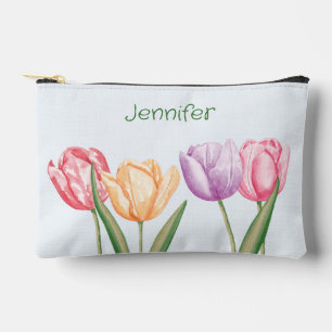 Pochette À Accessoires Fleurs de tulipes aquarelles colorées avec texte p