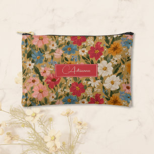 Pochette À Accessoires Fleurs délicates rose et bleu de style cottagecore