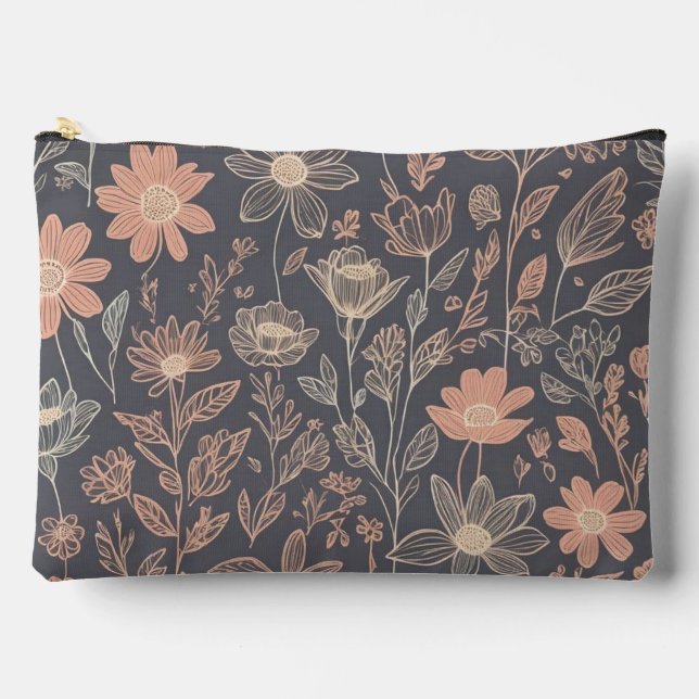 Pochette À Accessoires Fleurs dessinées à trait de trait d'illustration (Recto)