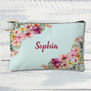 Pochette À Accessoires Fleurs d'Hibiscus Rose Monogramme Floral Tropical