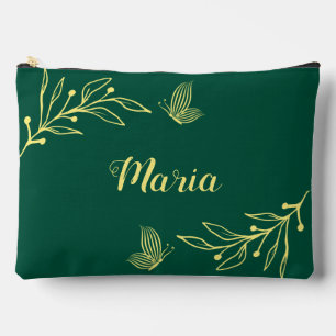 Pochette À Accessoires Fleurs dorées simples vert émeraude
