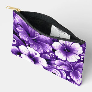 Pochette À Accessoires Fleurs hawaïennes tropicales Hibiscus Motif violet