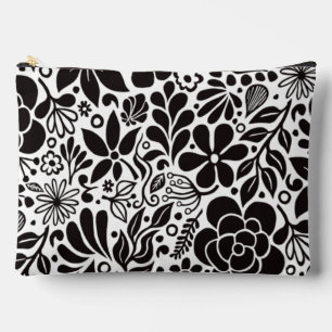 Pochette À Accessoires Fleurs noires en gras & Jardin Feuille en blanc