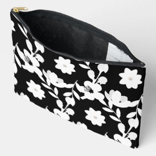 Pochette À Accessoires Fleurs noires et blanches avec perles