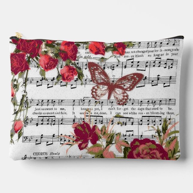 Pochette À Accessoires Fleurs rouges et musique (Recto)