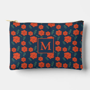 Pochette À Accessoires Fleurs rouges Motif Monogramme bleu foncé
