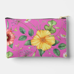 Pochette À Accessoires Fleurs sauvages de dessin vintage / Chick, rose