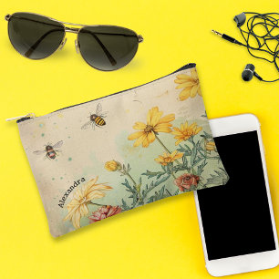Pochette À Accessoires Fleurs sauvages vintages et abeilles Cosmétiques o