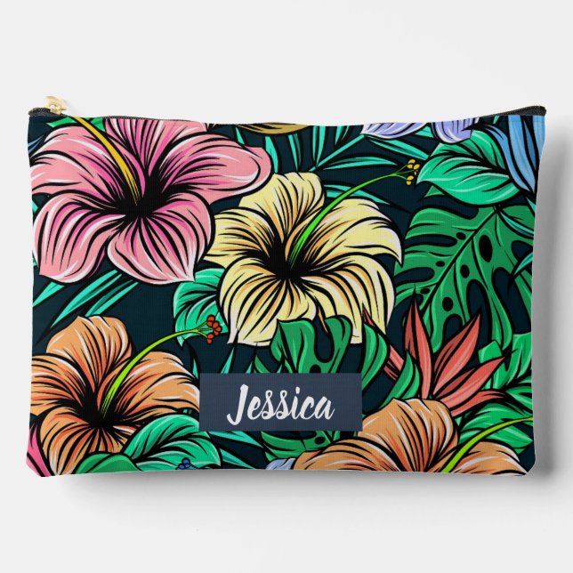 Pochette À Accessoires Fleurs tropicales colorées Moderne Personnalisée (Recto)